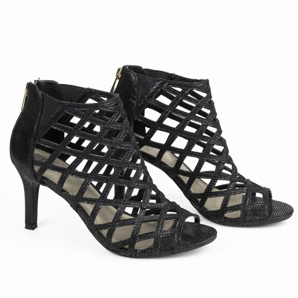 a.n.a Caroline Black Lattice Design Peep Toe High Heel Sandals Black 6.5 - Picture 1 of 14
